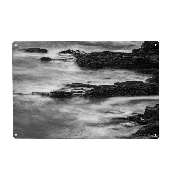 Holzbild "Die Küste Irlands" artboxONE - Natur,Schwarzweiß - Küste,Riff,Kliff,Meer,Ozean,Wellen,Irland,Felsenküste,Strand,Atlantik