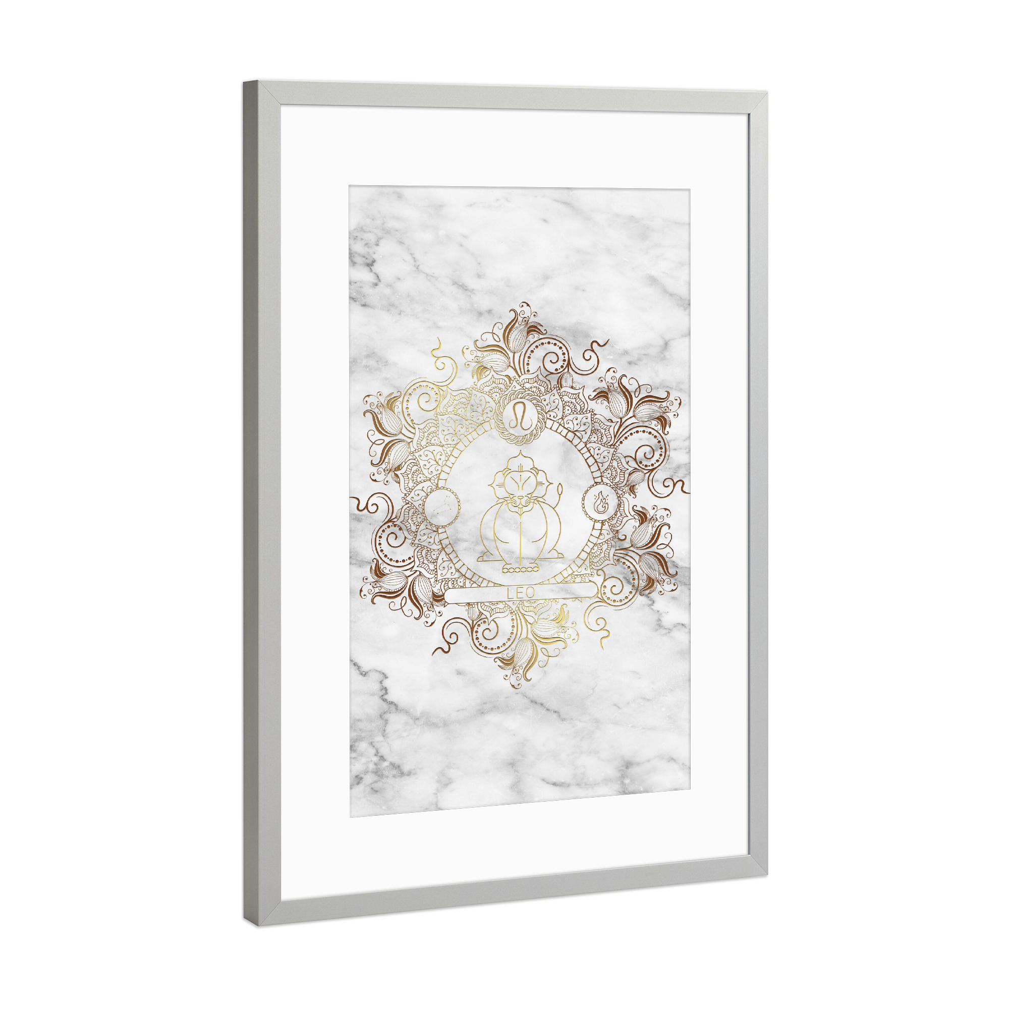 Poster mit Rahmen Silber "Sternzeichen - Marmor - Löwe" artboxONE - Natur,Floral,Abstrakt,Marmor