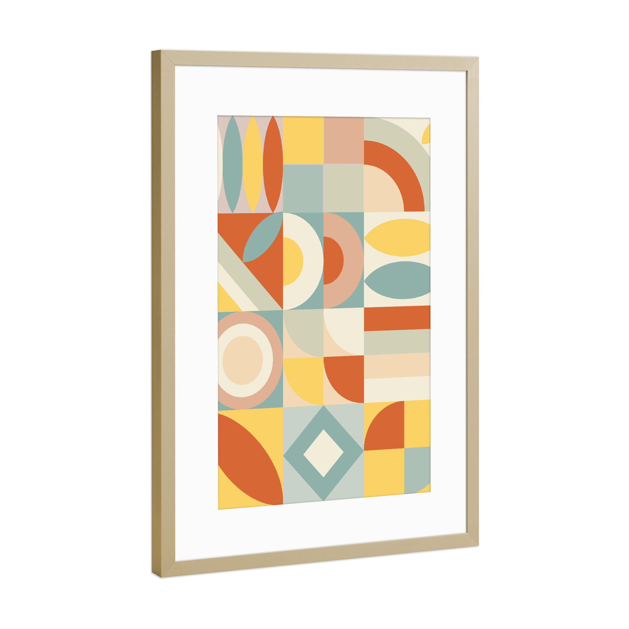 Poster mit Rahmen Gold "Mescolanza F" artboxONE - Abstrakt,Geometrie - Retro,Vintage,Flach,Kreis,Geometrisch,Geometriske,Geometrisch