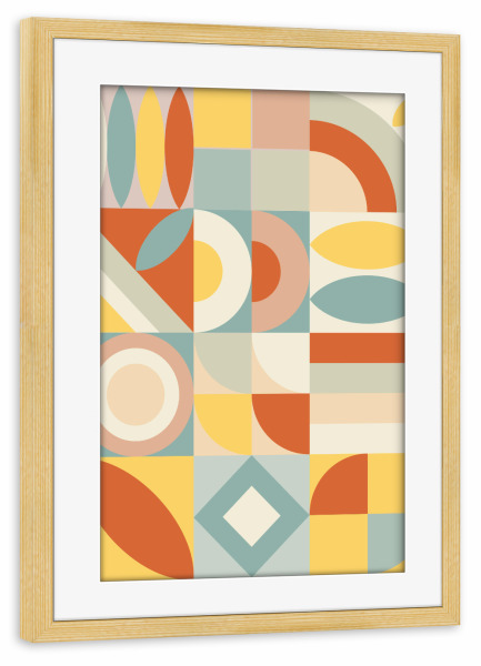Poster mit Rahmen kiefer "Mescolanza F" artboxONE - Abstrakt,Geometrie - Retro,Vintage,Flach,Kreis,Geometrisch,Geometriske,Geometrisch