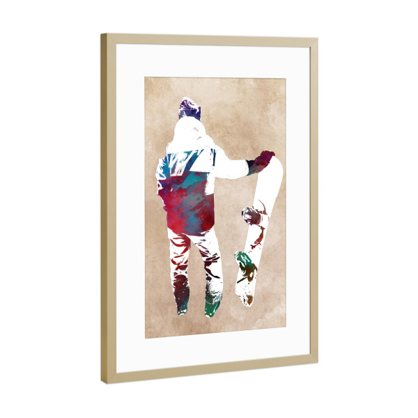 Poster mit Rahmen Gold "Kunst des Snowboardsports" artboxONE - Sport - Schnee,Snowboard,Snowboarder,Boarder,Spieler,Sport,Wintersport