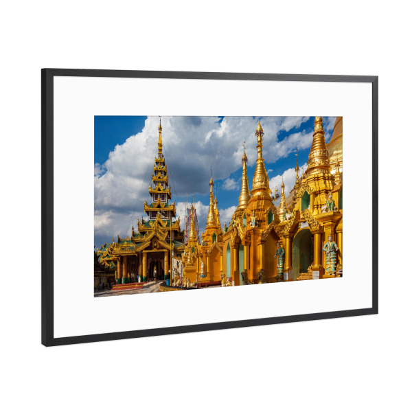 Poster mit Rahmen Schwarz (Metallic) "Die goldene Shwedagon Pagode" artboxONE - Architektur