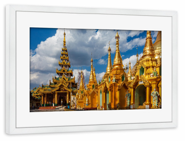 Poster mit Rahmen weiß "Die goldene Shwedagon Pagode" artboxONE - Architektur