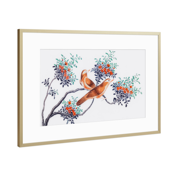 Poster mit Rahmen Gold "Vögel Chinas" artboxONE - Natur,Für Kinder,Tiere,Für Mama,Für Papa