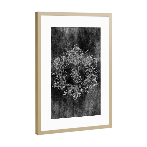 Poster mit Rahmen Gold "Sternzeichen - Kohle - Skorpion" artboxONE - Natur,Floral,Abstrakt