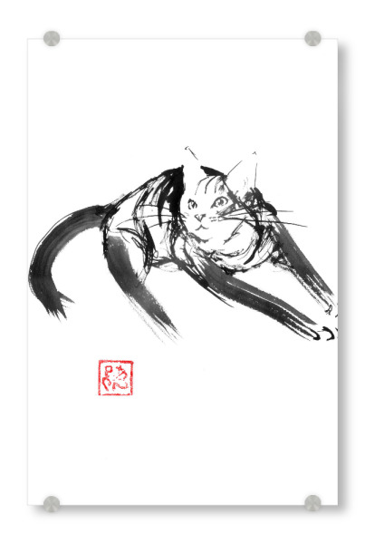 Acrylglasbild "Laufende Katze schnell" artboxONE - Tiere,Schwarzweiß - Katze,Neko,Sumie,Japan