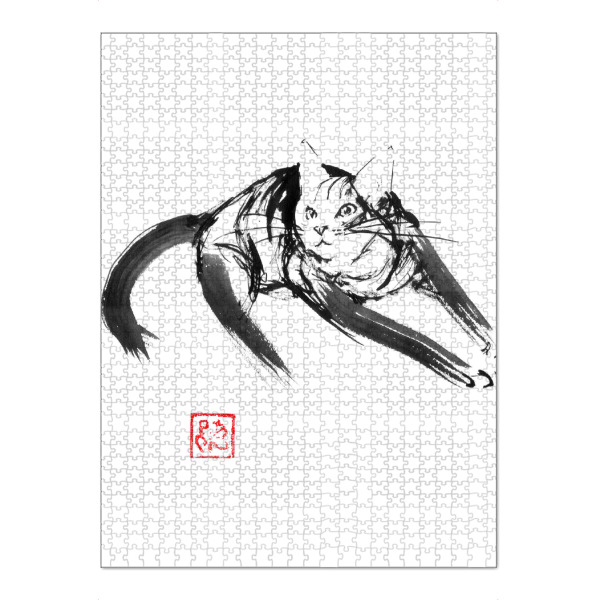 Puzzle Ravensburger "Laufende Katze schnell" artboxONE - Tiere,Schwarzweiß - Katze,Neko,Sumie,Japan - Bild katze