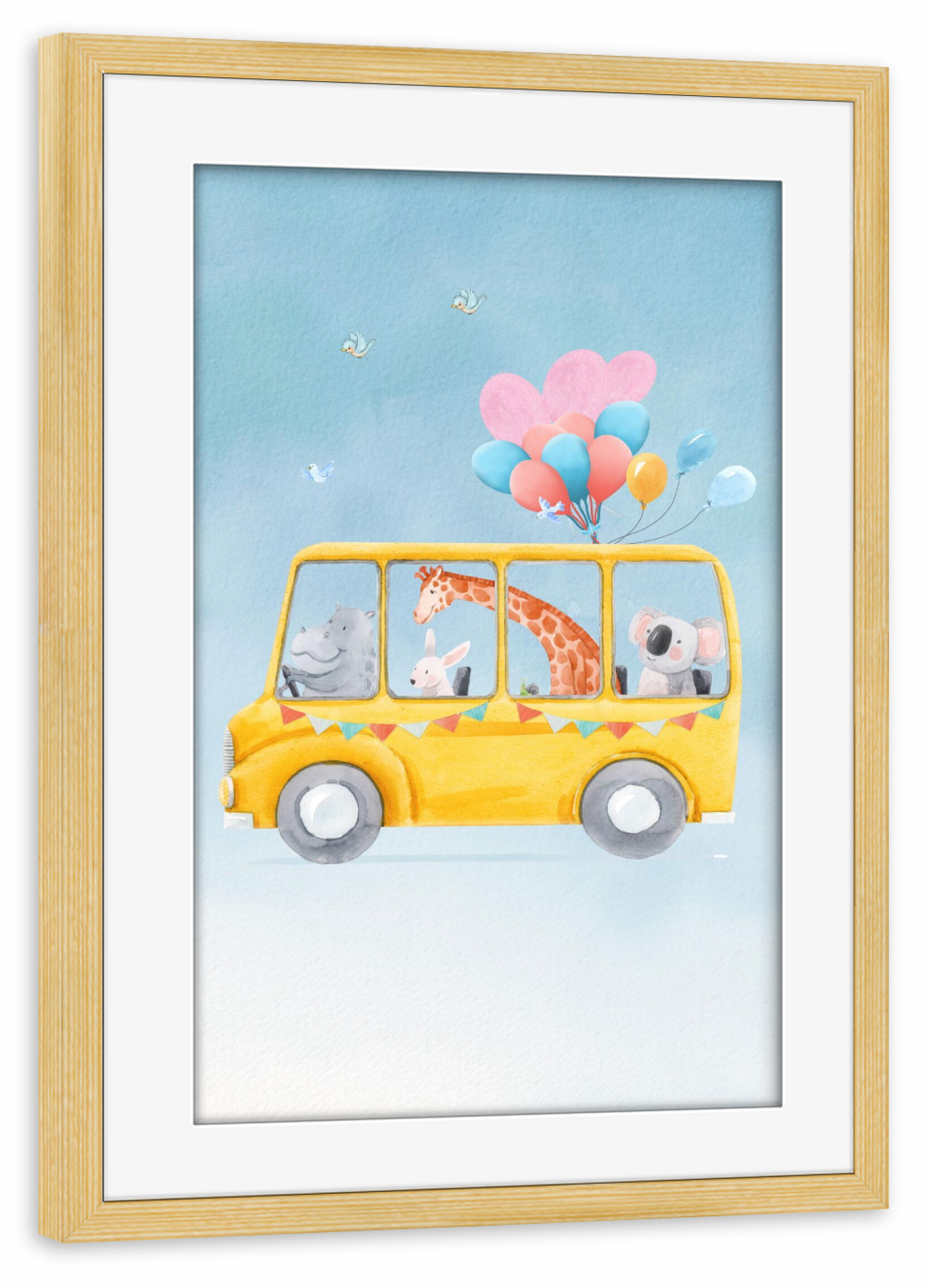 Poster mit Rahmen kiefer "Tiere in einem Van" artboxONE - Für Kinder,Tiere,Fiktion