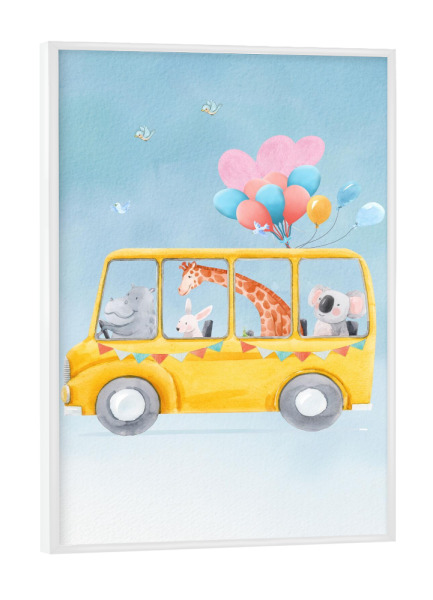 Poster mit weißem Rahmen "Tiere in einem Van" artboxONE - Für Kinder,Tiere,Fiktion