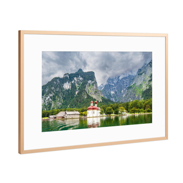 Poster mit Rahmen Kupfer "See, Kirche, Berge" artboxONE - Natur,Reise,Architektur