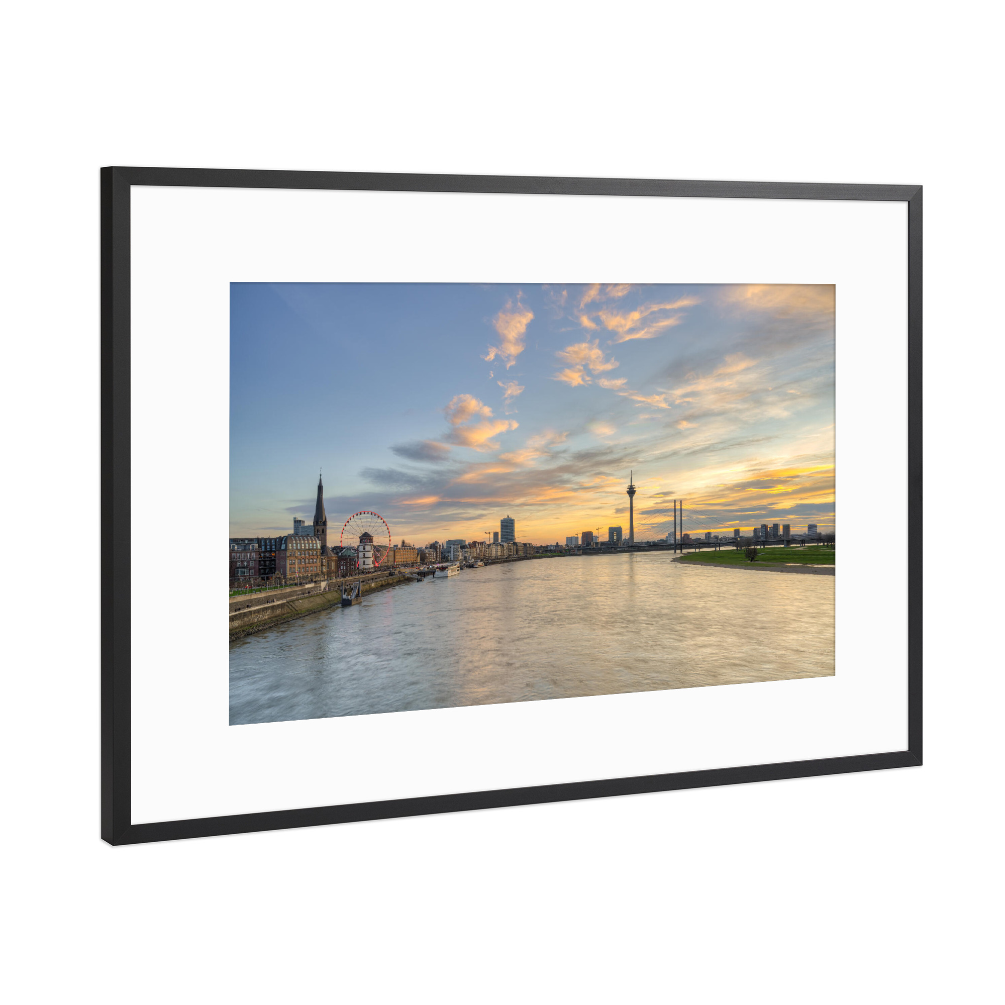Poster mit Rahmen Schwarz (Metallic) "Skyline - Düsseldorf" artboxONE - Städte,Architektur,Städte / Düsseldorf