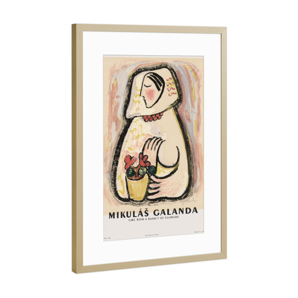 Poster mit Rahmen Gold "Galanda - Girl with a Basket" artboxONE - Floral,Abstrakt,Menschen