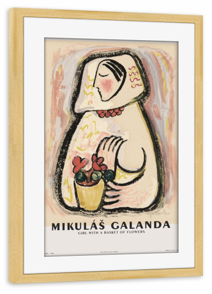 Poster mit Rahmen kiefer "Galanda - Girl with a Basket" artboxONE - Floral,Abstrakt,Menschen