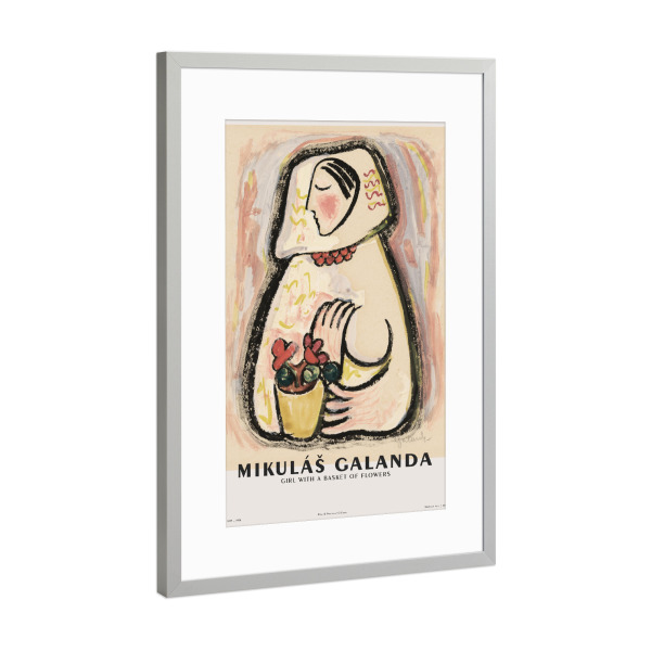 Poster mit Rahmen Silber "Galanda - Girl with a Basket" artboxONE - Floral,Abstrakt,Menschen