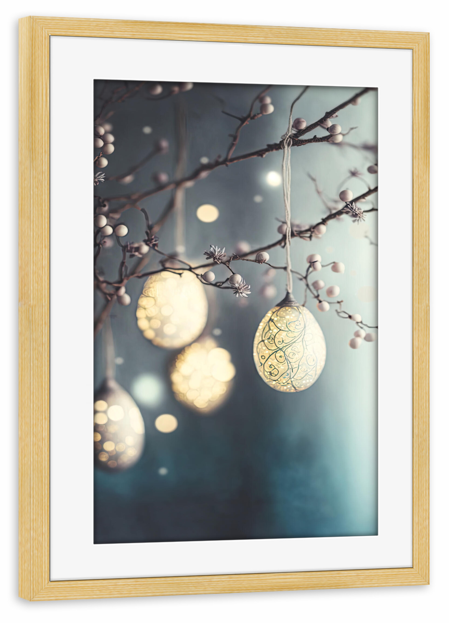 Poster mit Rahmen kiefer "Yellow Eggs" artboxONE - Floral,Für Mama - Ostern,Ei,Eier,Verzierung,Pastell