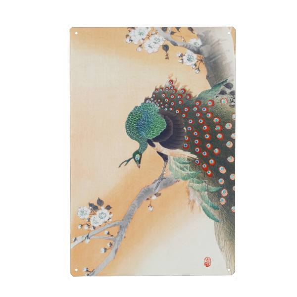 Holzbild "Pfau auf einem Kirschblütenbaum" artboxONE - Natur,Tiere,Reise / Asien