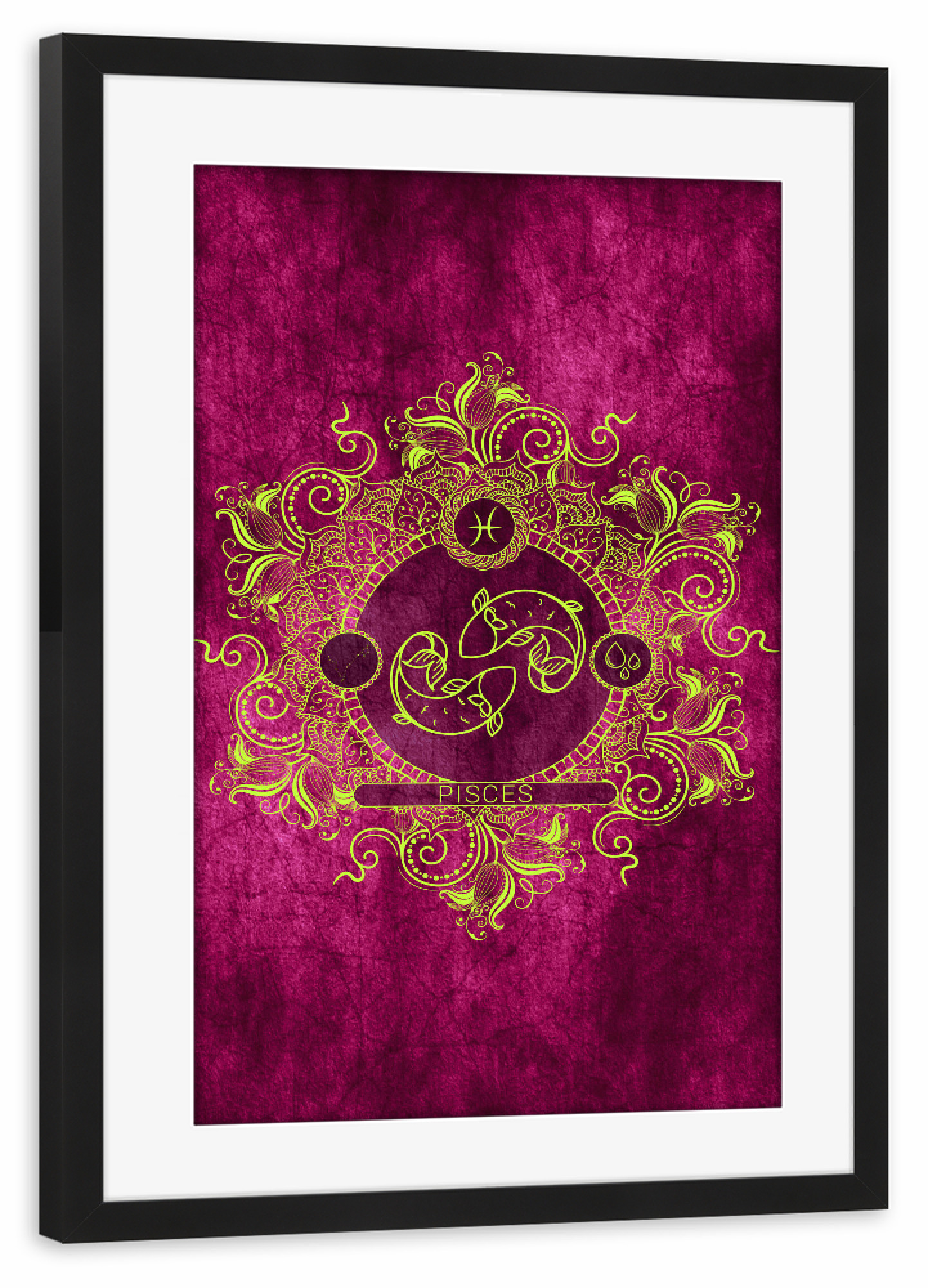 Poster mit Rahmen schwarz "Tierkreis - Zitrone - Fische" artboxONE - Natur,Floral,Abstrakt