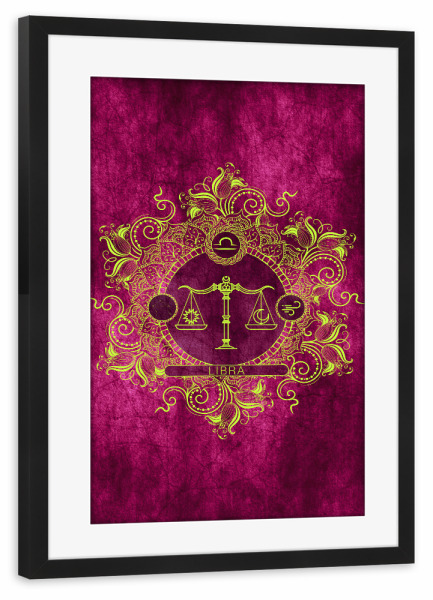 Poster mit Rahmen schwarz "Tierkreis - Zitrone - Waage" artboxONE - Natur,Floral,Abstrakt