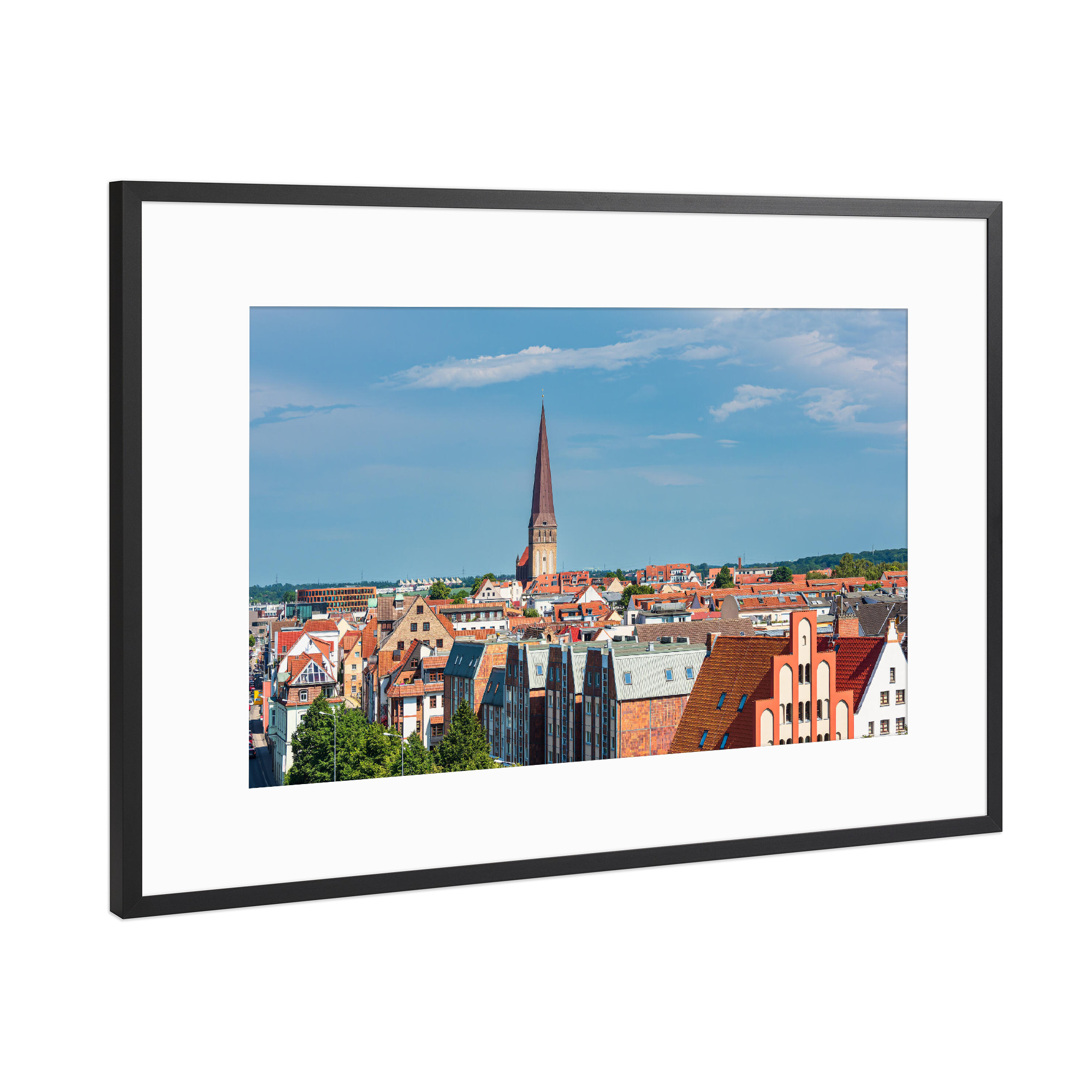 Poster mit Rahmen Schwarz (Metallic) "Häuser, Kirche, Wolken" artboxONE - Reise,Architektur,Städte / Weitere