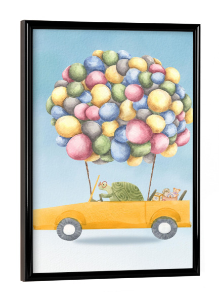 Poster mit schwarzem Rahmen "Schildkröte in einem Auto" artboxONE - Für Kinder,Tiere,Automobile