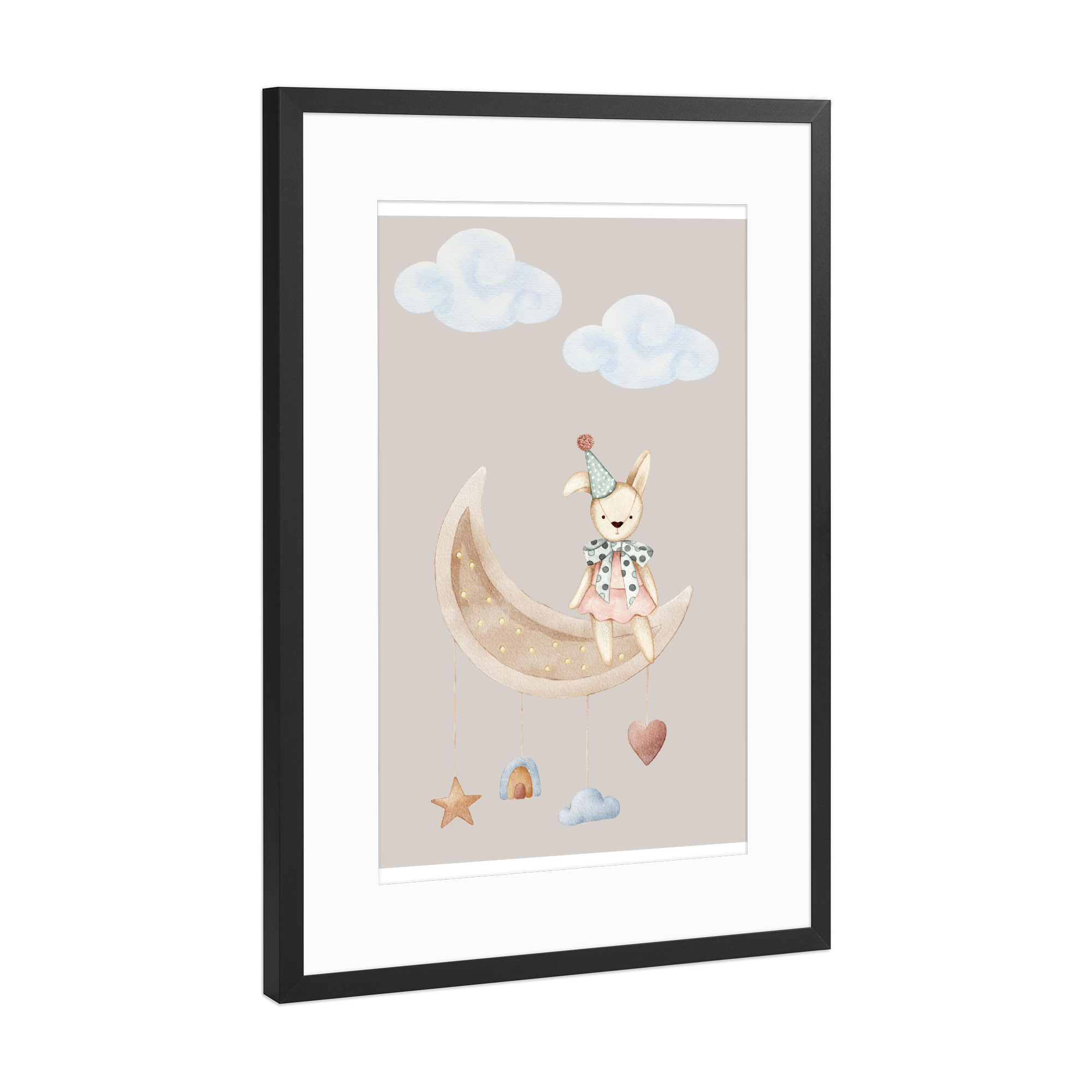 Poster mit Rahmen Schwarz (Metallic) "Aquarell-Mond-Illustration" artboxONE - Natur,Für Kinder,Fiktion