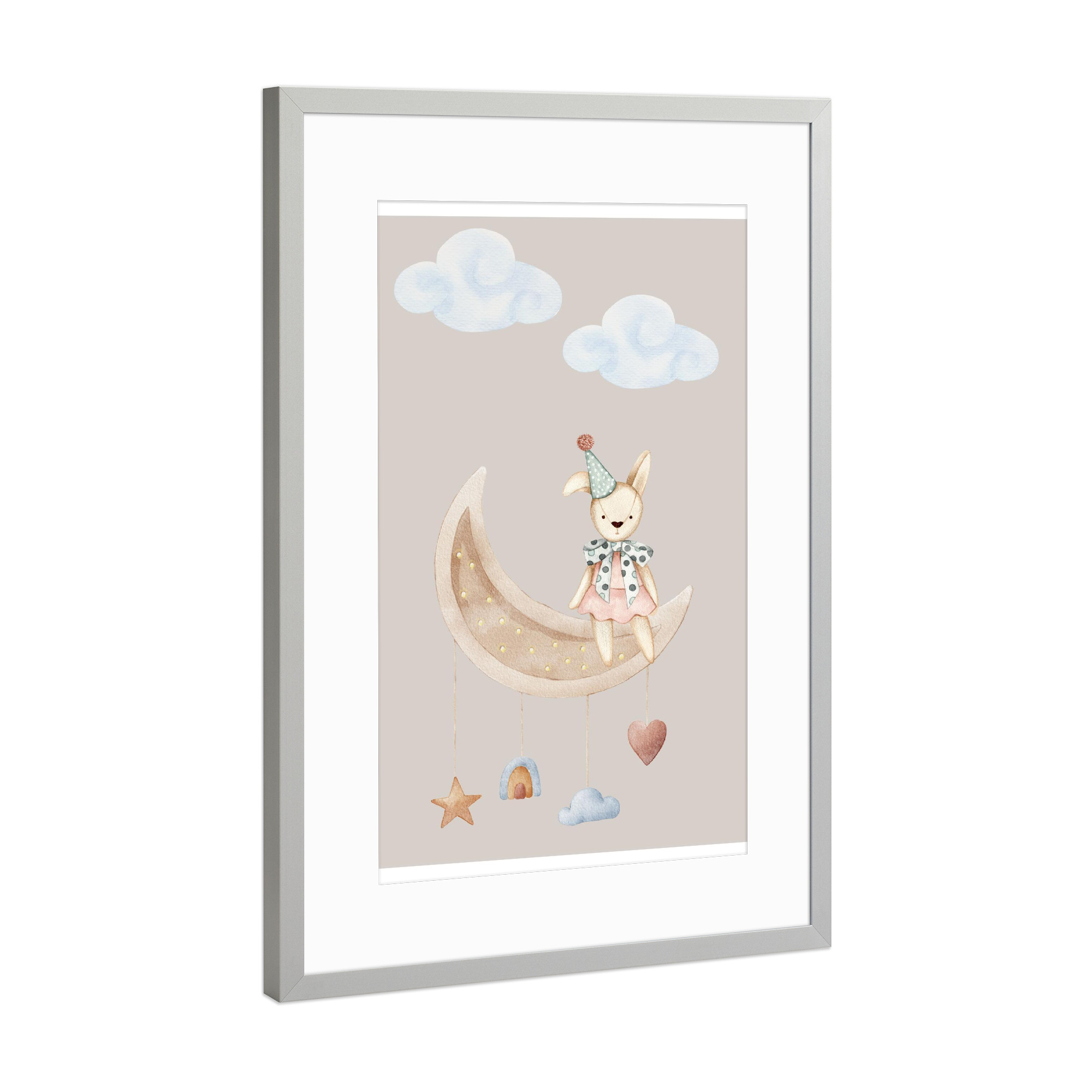Poster mit Rahmen Silber "Aquarell-Mond-Illustration" artboxONE - Natur,Für Kinder,Fiktion