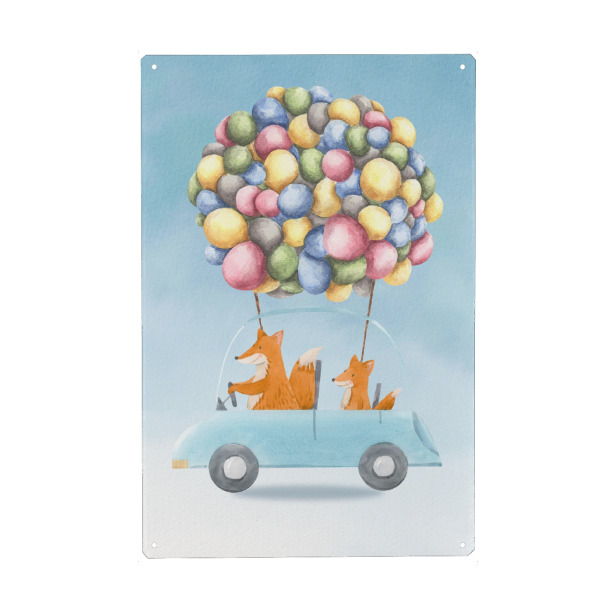 Metall Poster "Fuchs im Auto" artboxONE - Für Kinder,Tiere,Automobile