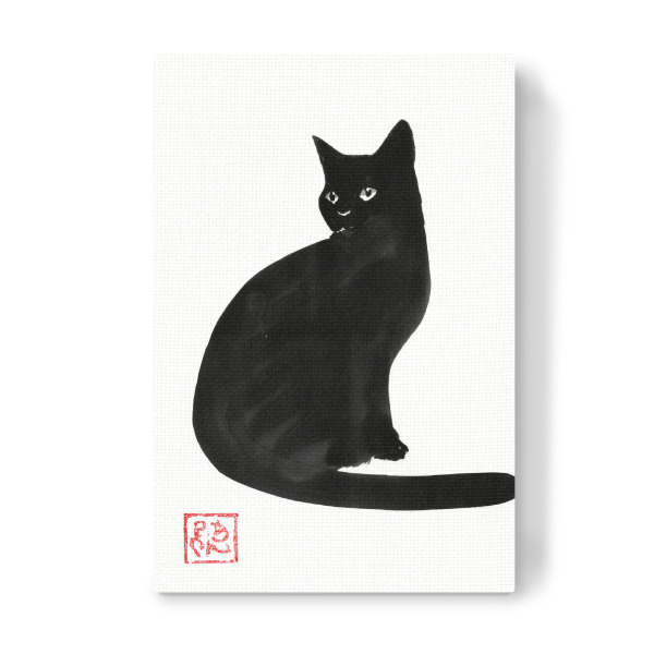 Leinwandbild "Schwarze Katze dreht sich um" artboxONE - Tiere,Schwarzweiß - Katze,Nein,Sumie,Japan