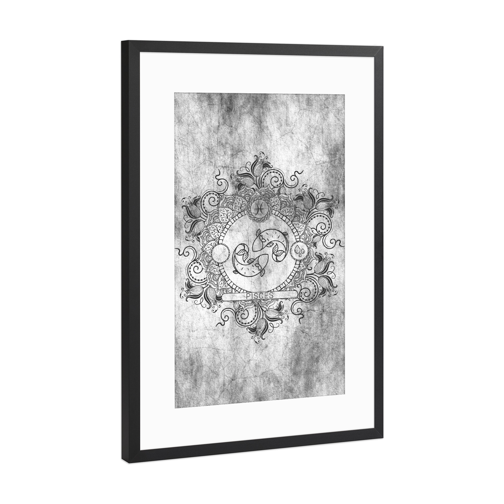 Poster mit Rahmen Schwarz (Metallic) "Sternzeichen - Asche - Fische" artboxONE - Natur,Floral,Abstrakt