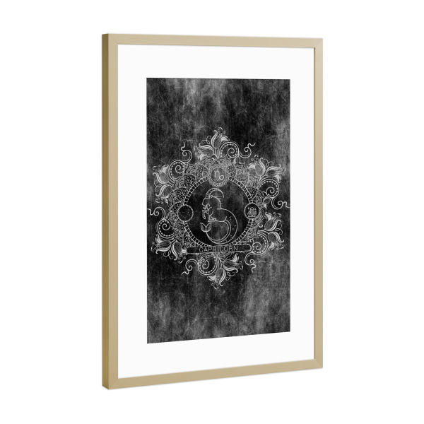 Poster mit Rahmen Gold "Sternzeichen - Kohle - Steinbock" artboxONE - Natur,Floral,Abstrakt