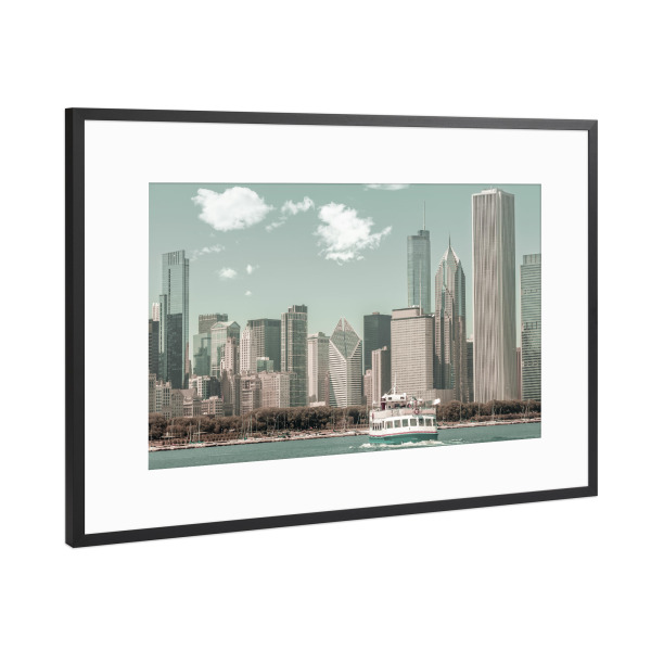 Poster mit Rahmen Schwarz (Metallic) "CHICAGO - urbaner Vintage-Stil" artboxONE - Architektur,Städte / Chicago