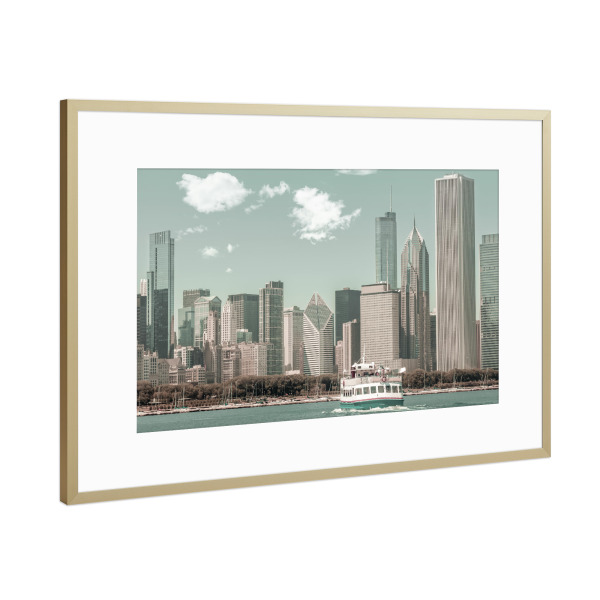 Poster mit Rahmen Gold "CHICAGO - urbaner Vintage-Stil" artboxONE - Architektur,Städte / Chicago