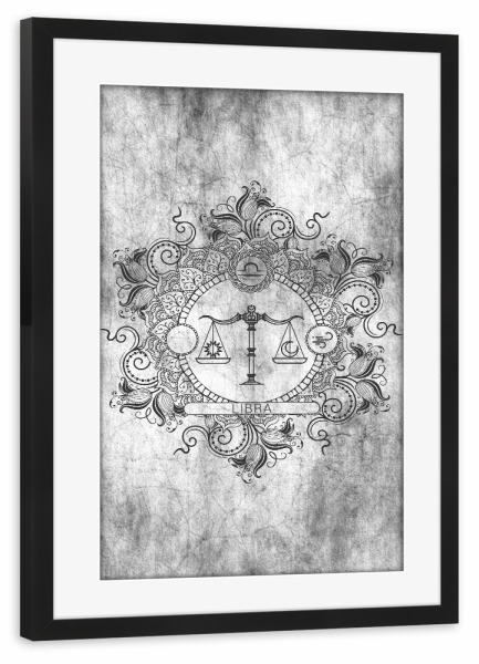 Poster mit Rahmen schwarz "Tierkreis - Asche - Waage" artboxONE - Natur,Floral,Abstrakt