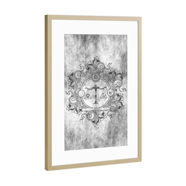 Poster mit Rahmen Gold "Tierkreis - Asche - Waage" artboxONE - Natur,Floral,Abstrakt
