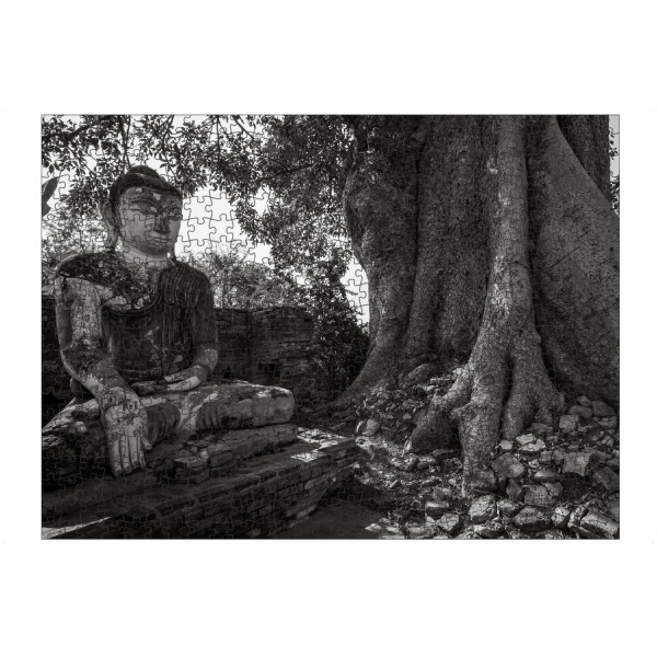 Puzzle Ravensburger "Buddha Statue Inwa Tempel" artboxONE - Schwarzweiß,Architektur