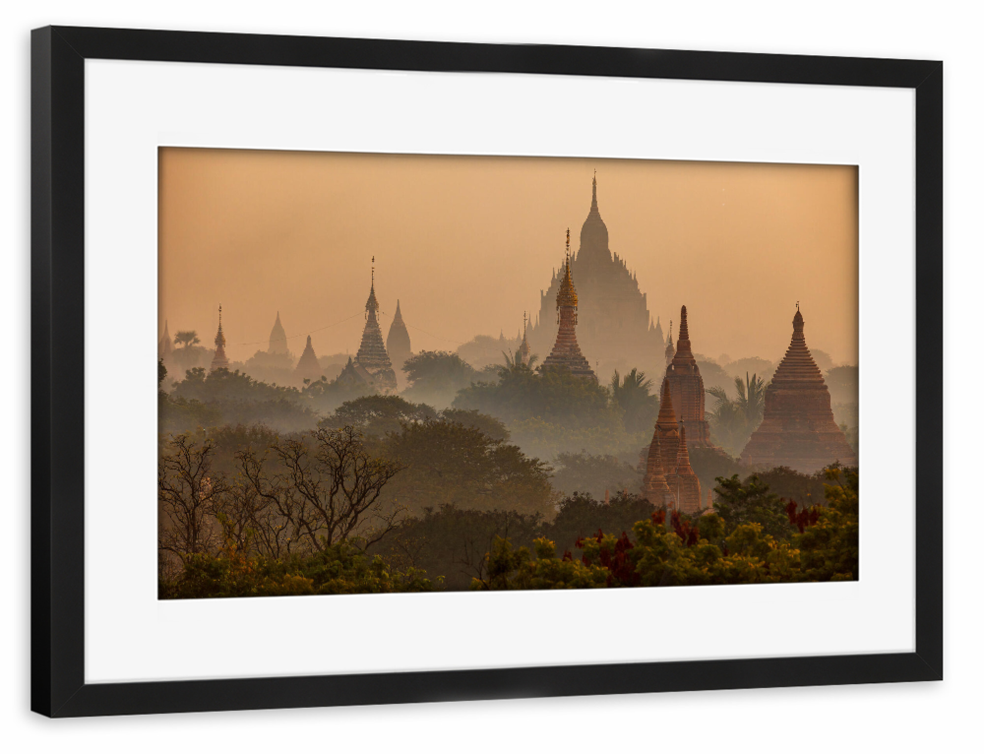 Poster mit Rahmen schwarz "Mystischer Morgen in Bagan" artboxONE - Architektur,Reise / Asien