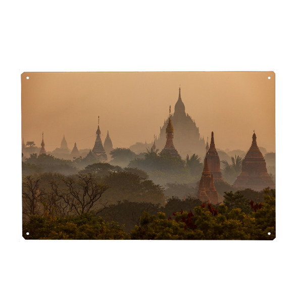 Metall Poster "Mystischer Morgen in Bagan" artboxONE - Architektur,Reise / Asien