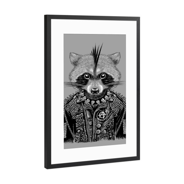 Poster mit Rahmen Schwarz (Metallic) "Punk-WaschbärPunk-Waschbär" artboxONE - Tiere