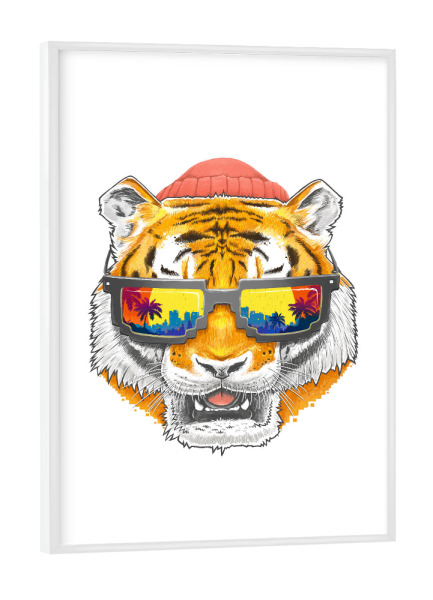 Poster mit weißem Rahmen "Cooler Tiger" artboxONE - Städte,Natur,Tiere