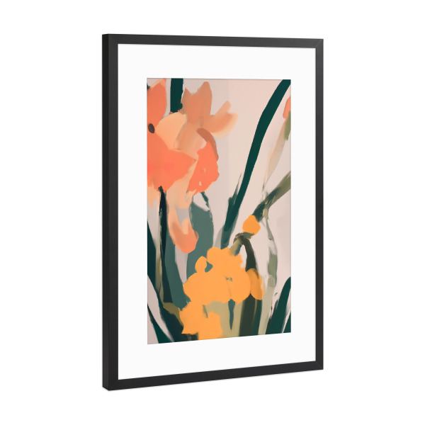 Poster mit Rahmen Schwarz (Metallic) "Abstrakte Blumenmalerei" artboxONE - Natur,Floral,Abstrakt