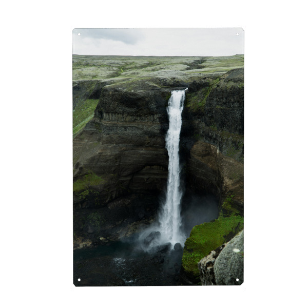 Holzbild "Mächtiger Wasserfall" artboxONE - Natur,Reise,Reise / Länder - Wasserfall,Fluss,Landschaft,Island,Berge,Reisen,Felsen,Natur