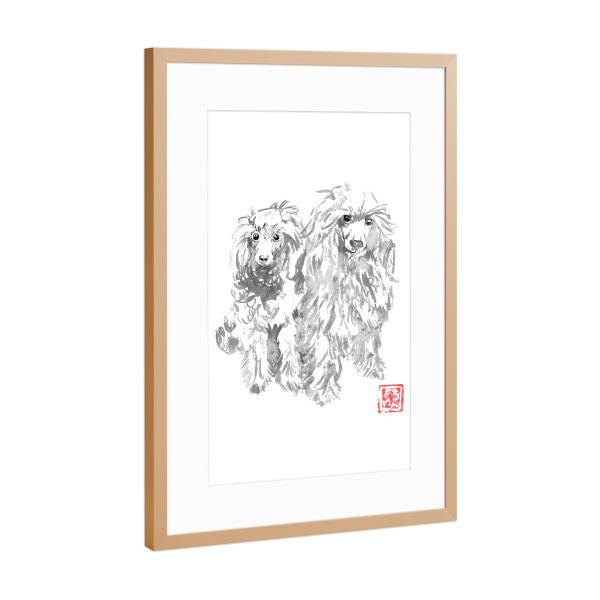 Poster mit Rahmen Kupfer "2 Hunde" artboxONE - Tiere,Schwarzweiß - Hund,Sumie,Japan