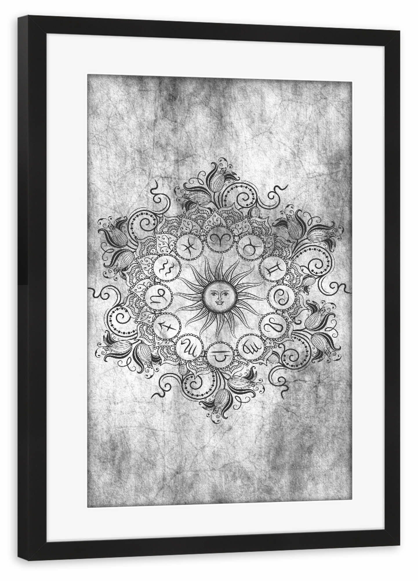 Poster mit Rahmen schwarz "Tierkreis - Asche - Alle" artboxONE - Natur,Floral,Abstrakt