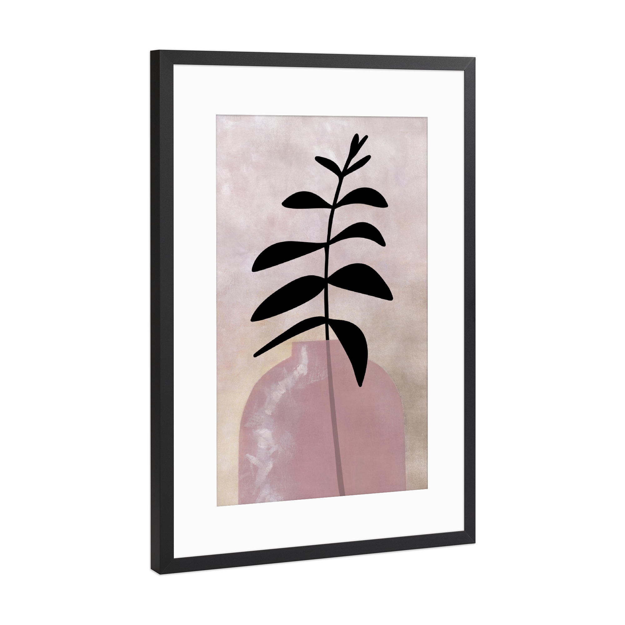Poster mit Rahmen Schwarz (Metallic) "Eui-Vase mit Blättern" artboxONE - Floral,Abstrakt