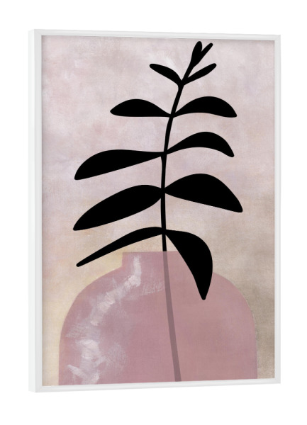 Poster mit weißem Rahmen "Eui-Vase mit Blättern" artboxONE - Floral,Abstrakt - Warm,Vase,Blätter,Zweig,Strichzeichnungen,Ombre,Textur,ölgemälde,Boho