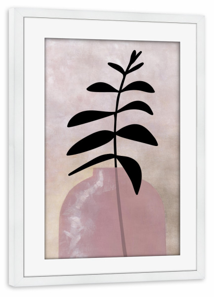 Poster mit Rahmen weiß "Eui-Vase mit Blättern" artboxONE - Floral,Abstrakt - Warm,Vase,Blätter,Zweig,Strichzeichnungen,Ombre,Textur,ölgemälde,Boho