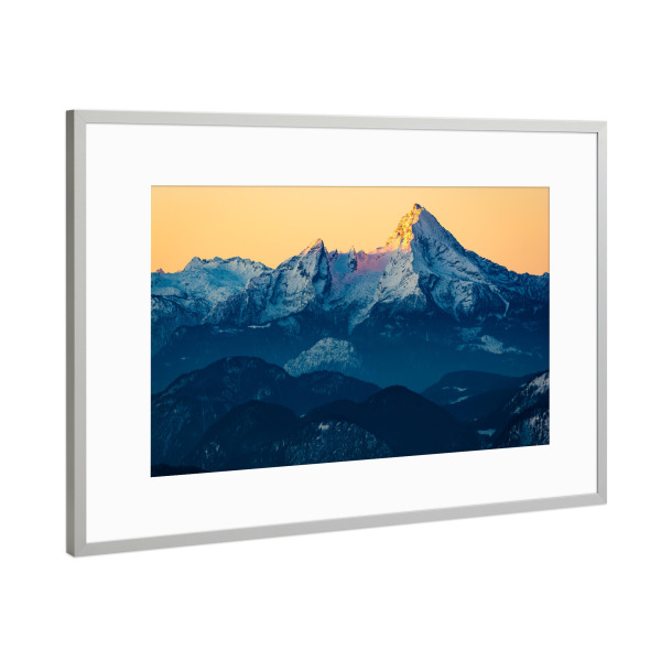 Poster mit Rahmen Silber "Watzmann im Sonnenaufgang" artboxONE - Natur,Reise - Salzburg,Berchtesgaden,Deutschland,Gipfel,Natur,Berge