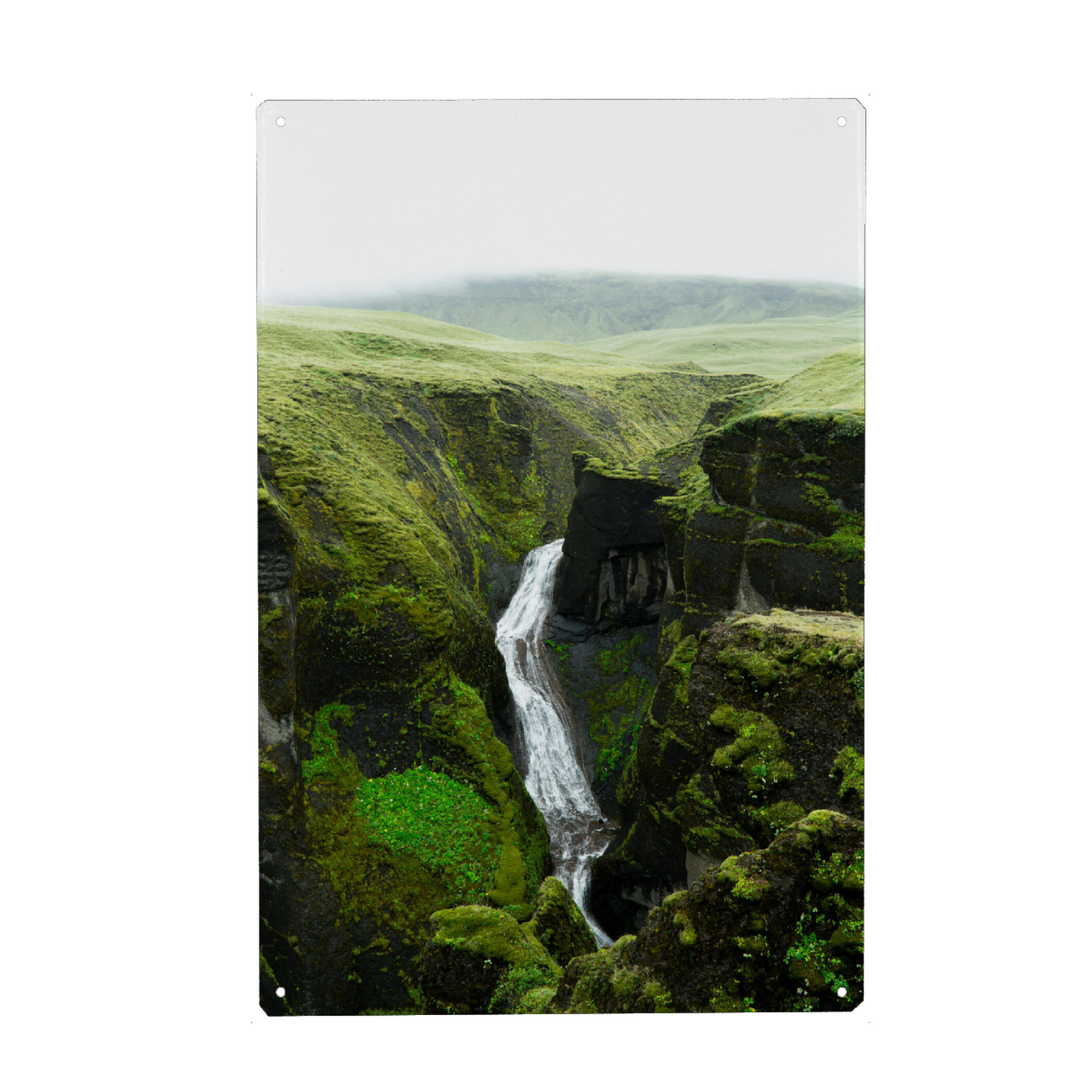 Holzbild "Pure Natur" artboxONE - Natur,Reise,Reise / Länder - Wasserfall,Island,Natur,Landschaft,Berge,Felsen,Vulkan,Wasser,Fluss