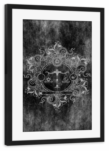 Poster mit Rahmen schwarz "Tierkreis - Kohle - Waage" artboxONE - Natur,Floral,Abstrakt