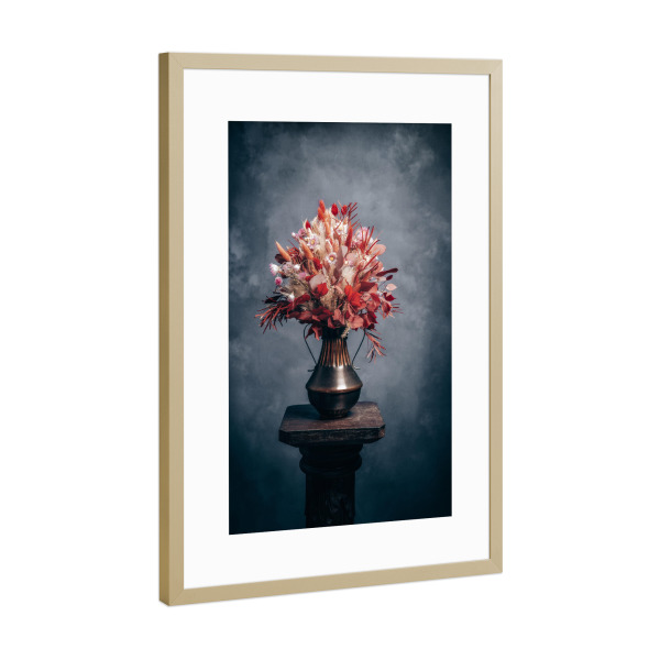 Poster mit Rahmen Gold "Trockenblumenstrauß ruby passion" artboxONE - Natur,Floral